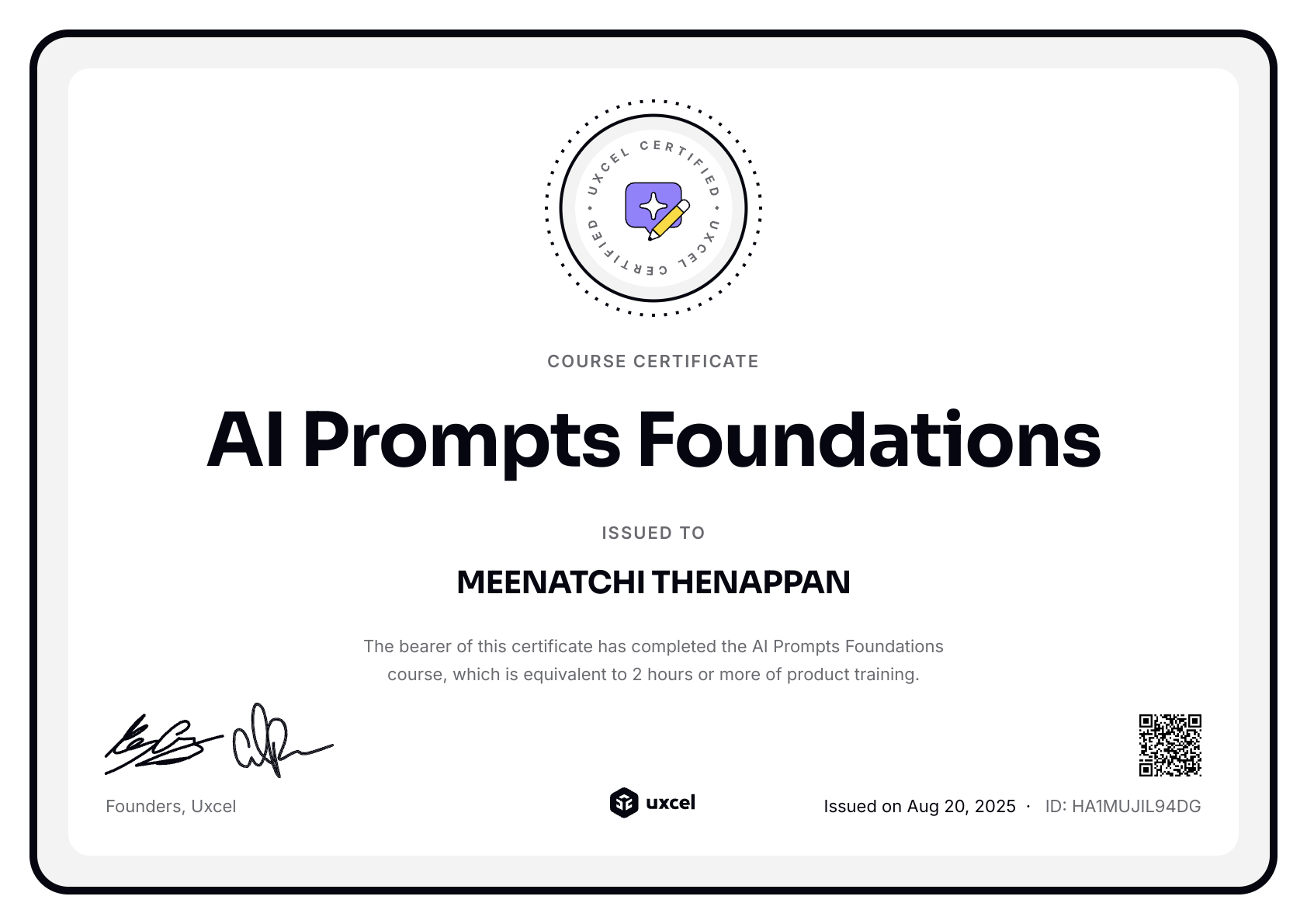MEENATCHI THENAPPAN's certificate